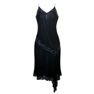 Vintage 90s Y2K J Kara Beaded Black Dress Whimsigoth Fairycore Asymmetric